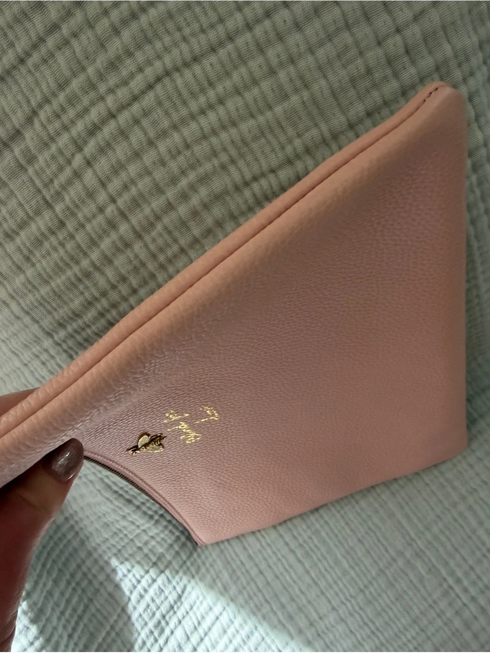 Gucci Pink Love Is Blind Pebbled Leather Bee Cosmetic Pouch